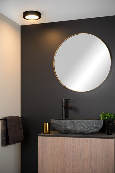 Lucide BRICE LED bathroom ceiling light, 12W 3000K dimmable, IP44 round Black Ø18cm