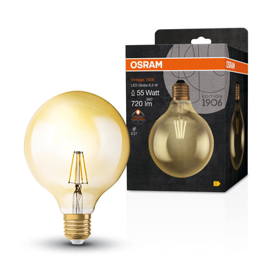 Ledvance Vintage 1906 LED Globe 6.5W E27 2400K Gold Glass Bulb 720 lumens 220-240V IP20 124mm