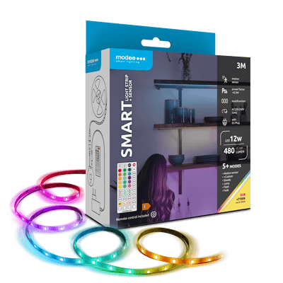 Modee LED Smart Strip 12W 3M IP20 with Remote, Sensor, RGB + 2700K 480 lumens for flexible lighting