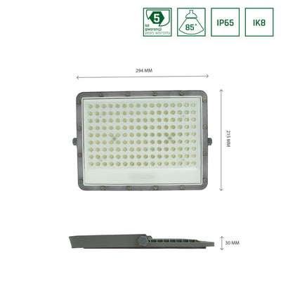 Spectrum LED floodlight 100W 4000K 8300 lumens 230V IP65 IK08 85° beam Gray housing outdoor lighting