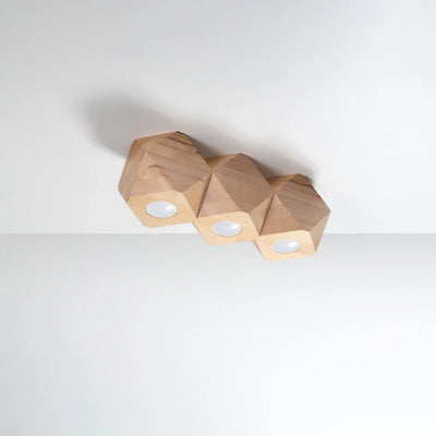 Sollux Lighting LED plafondspot Woody 3 in natuurlijk hout en mat goud, IP20, 220-240V, CE RoHS