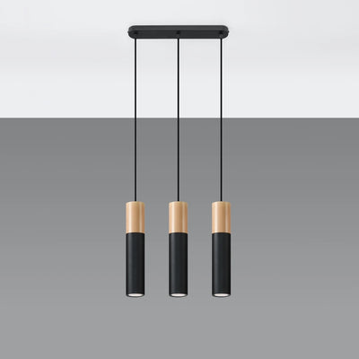 Sollux Lighting Pablo 3 Pendelleuchte, 3xGU10, 230V, IP20, Schwarz und Naturholz
