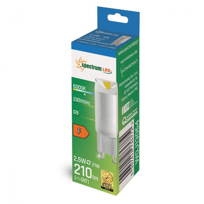Spectrum LED G9 bulb 2.5W 230V 6000K cold white 210 lumens 100° beam ceramic housing non dimmable