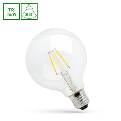 Spectrum LED Globe G95 COG Filament Bulb E27 230V 4W 2700K Warm White 450 lumens Clear Glass