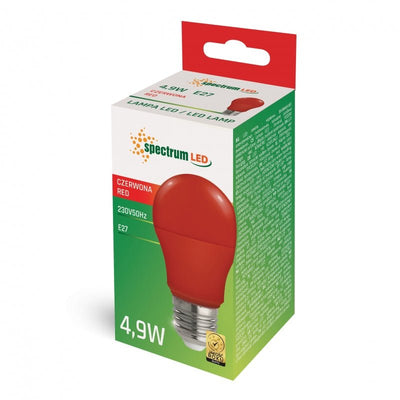 Spectrum LED GLS A50 bulb E27 230V 4.9W Red 270° beam non dimmable 17000h lifespan
