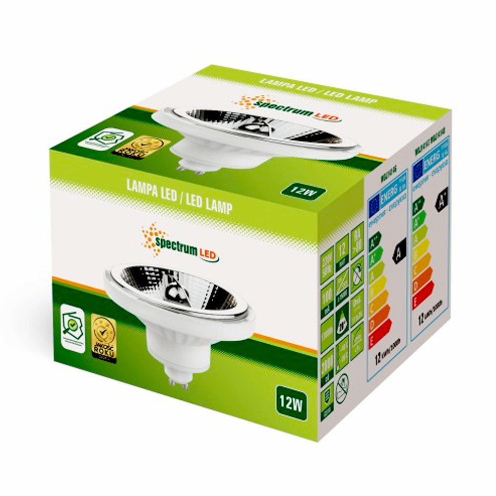 Spectrum LED Spot GU10 AR111 12W 3000K Warmweiß 800 Lumen 20° Abstrahlwinkel 230V nicht dimmbar