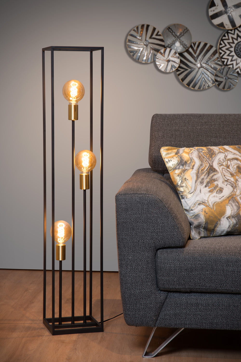 Lucide RUBEN floor lamp, 3xE27 sockets, 220-240V, IP20, Metal Matt Black, Retro style, 1200mm height