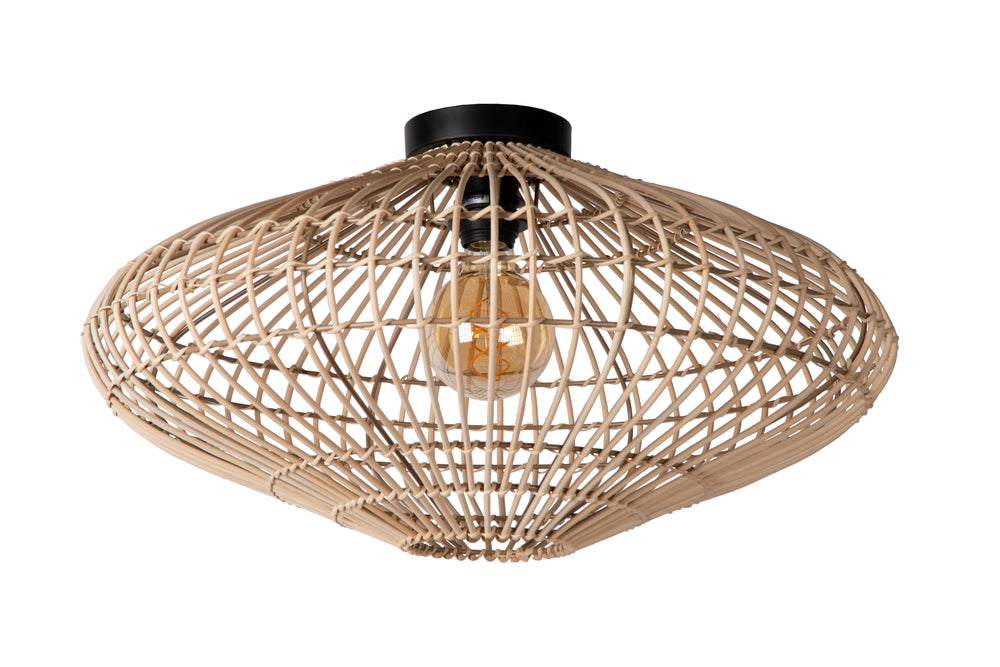 Lucide MAGALI Deckenleuchte, 1xE27, max. 40W, skandinavisches Rattan und Metall, Ø56cm, IP20, Naturfinish