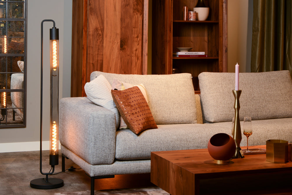 Lucide CALIXT Stehlampe, 2xE27 Fassungen, 220-240V, dimmbar, Schwarzes Metall, modernes Design, IP20, 1300mm Höhe