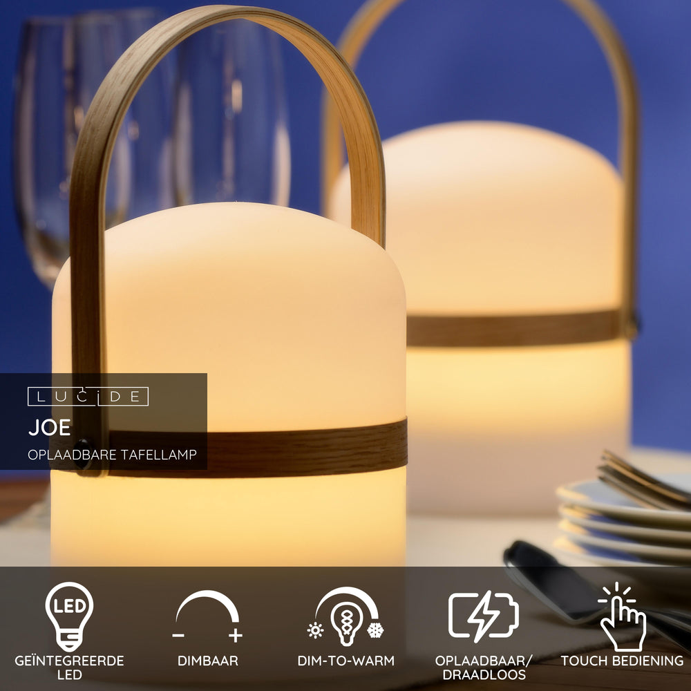 Lucide JOE wiederaufladbare LED-Tischleuchte IP44 Weiß, 3W Dim-to-Warm 2800K-3200K, USB-Ladung, für Innen- und Außenbereich