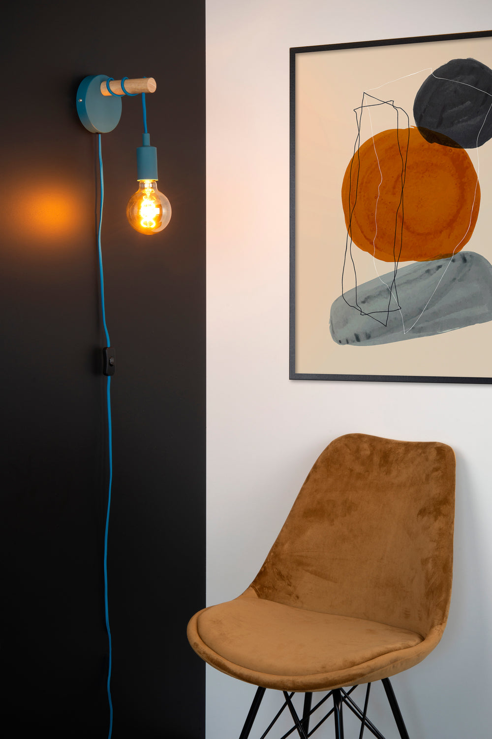 Lucide POLA Kinder-Wandleuchte, 1xE27 Fassung, Blaue Ausführung, Modernes rundes Design, 220-240V, IP20