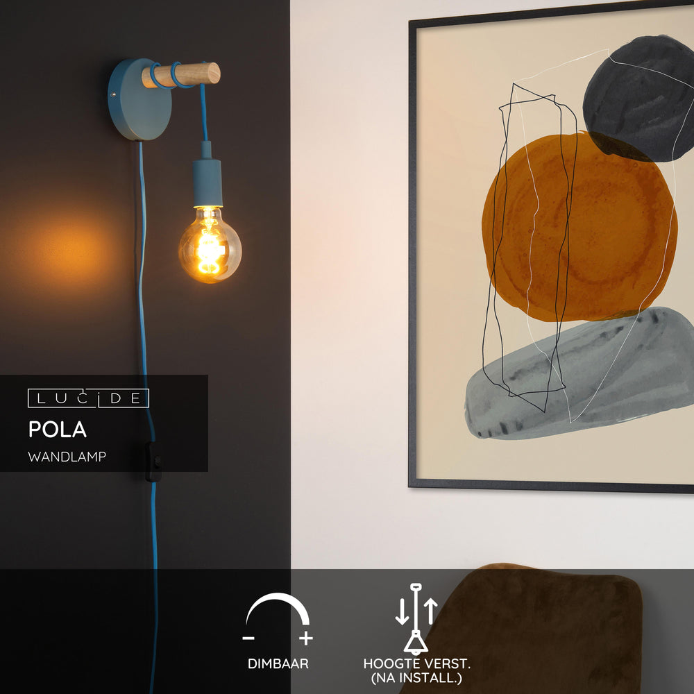 Lucide POLA Kinder-Wandleuchte, 1xE27 Fassung, Blaue Ausführung, Modernes rundes Design, 220-240V, IP20