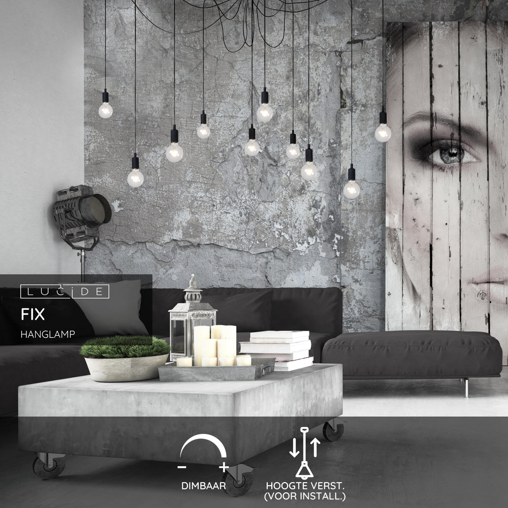 Lucide FIX Mehrfach-Hängeleuchte, 10xE27 Fassungen, schwarzer Metallrahmen, höhenverstellbar, moderne Deckenleuchte