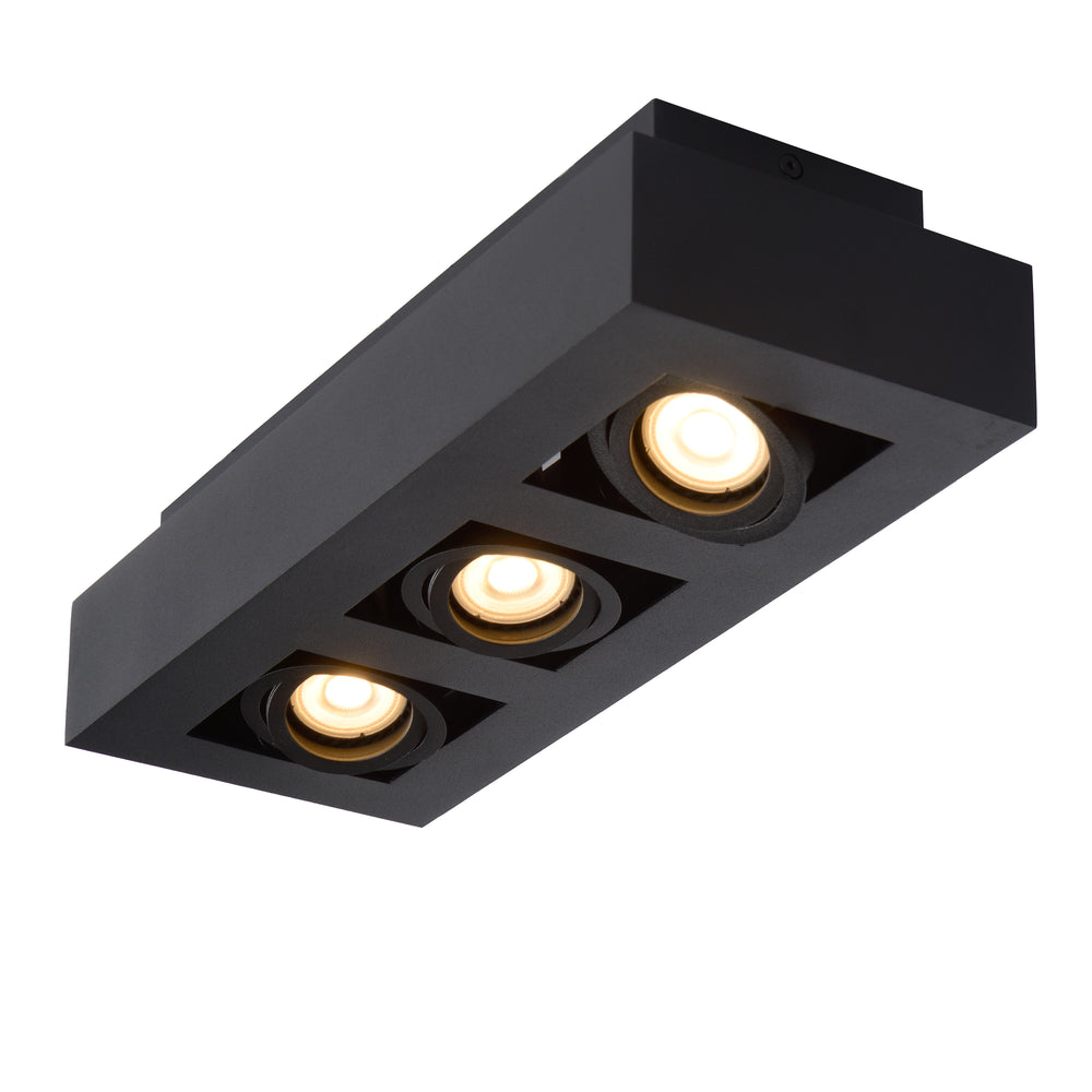 Lucide XIRAX LED Deckenstrahler, 3x5W GU10, Dim-to-Warm 2200K-3000K, IP20, Sand Schwarz Aluminium