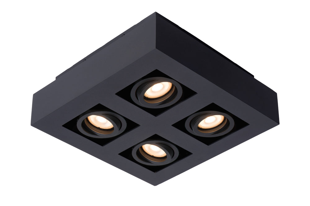 Lucide XIRAX LED ceiling spotlight 4x5W GU10 dim to warm 2200K-3000K Black aluminium modern square IP20