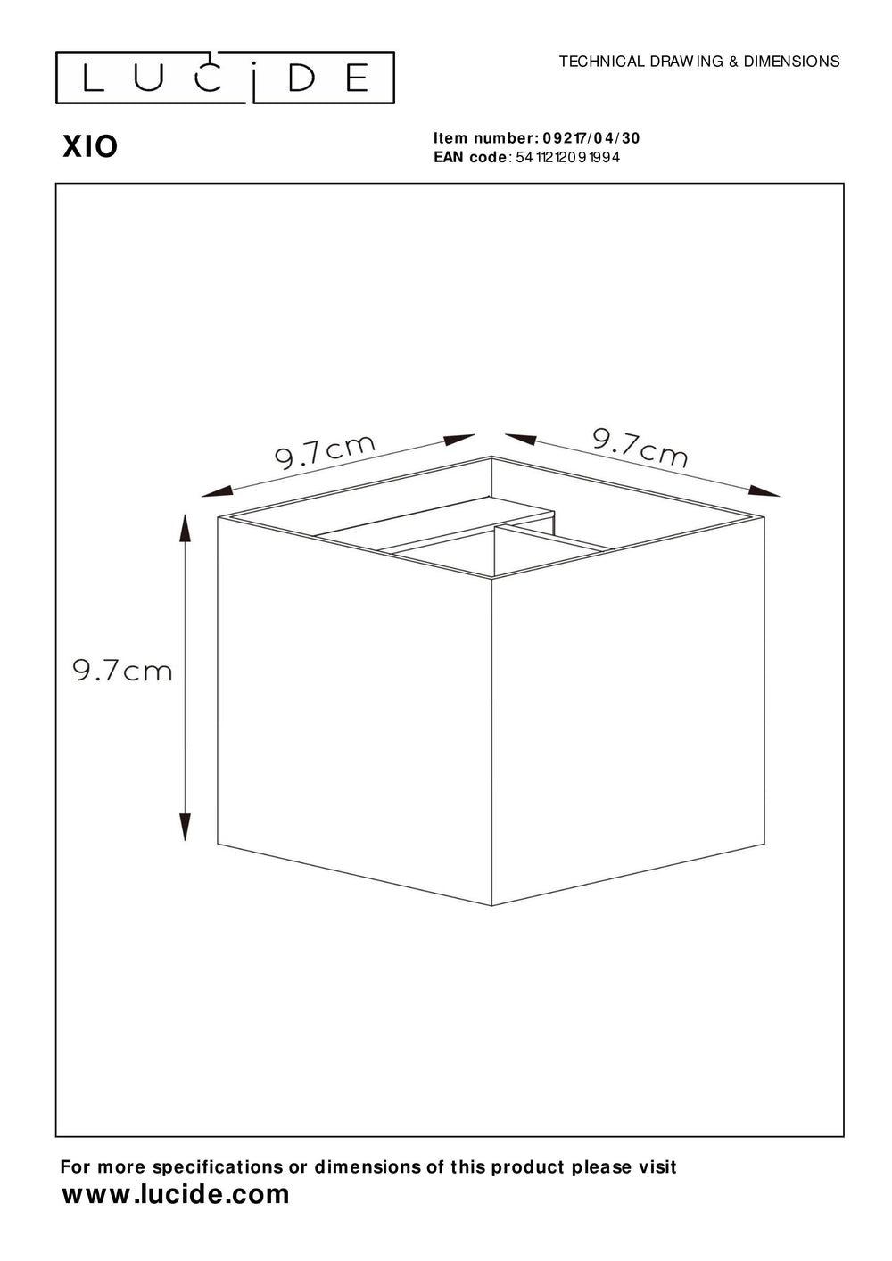 Lucide XIO LED wall light dimmable G9 1x4W 2700K adjustable beam angle Black modern square design