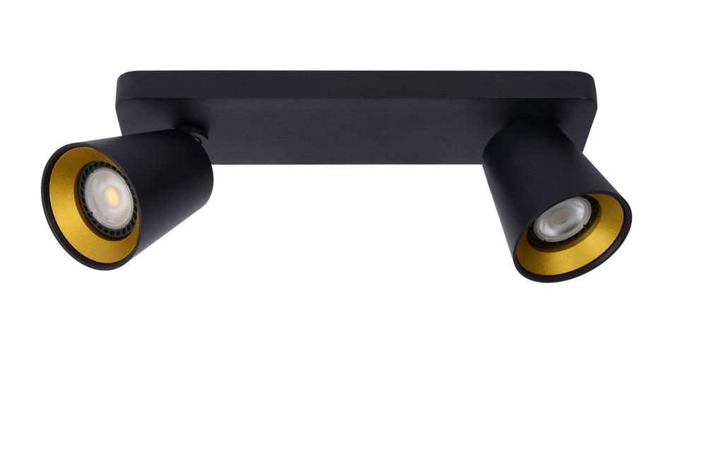 Lucide TURNON LED ceiling spotlight, 2x5W GU10, dim to warm 2200K-3000K, Black Aluminium, IP20