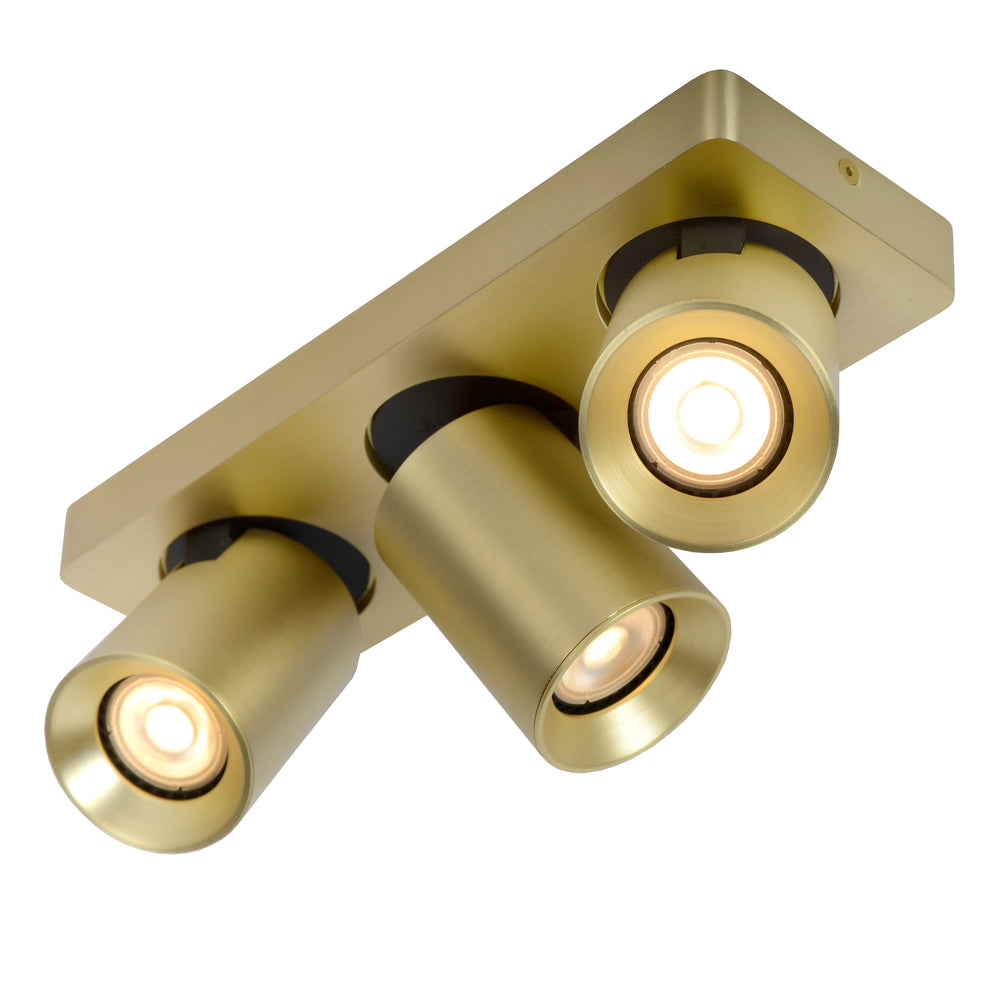 Lucide NIGEL LED-Deckenstrahler, 3x5W GU10 Dim-to-Warm 2200K-3000K, verstellbares gebürstetes Gold-Aluminium