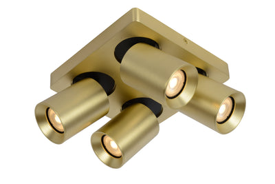 Lucide NIGEL LED ceiling spotlight 4x5W GU10 dim to warm 2200K-3000K 1280 lumens IP20 Matte Gold Brass