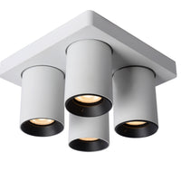 Lucide NIGEL LED Deckenstrahler, 4x5W GU10 Dim to Warm 2200K-3000K, quadratisch Weiß Aluminium, IP20