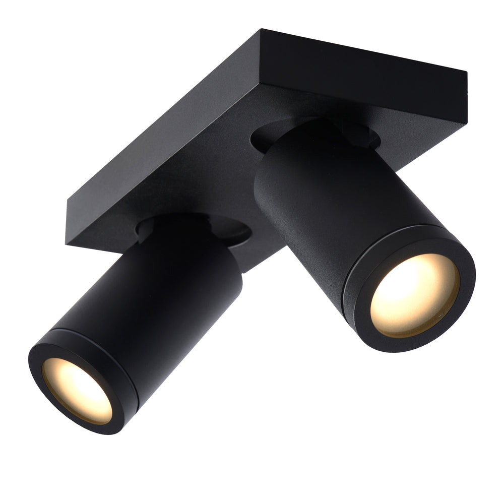 Lucide TAYLOR LED Deckenstrahler, 2x5W GU10 dim to warm 2200K-3000K, IP44 Badezimmerleuchte Schwarz