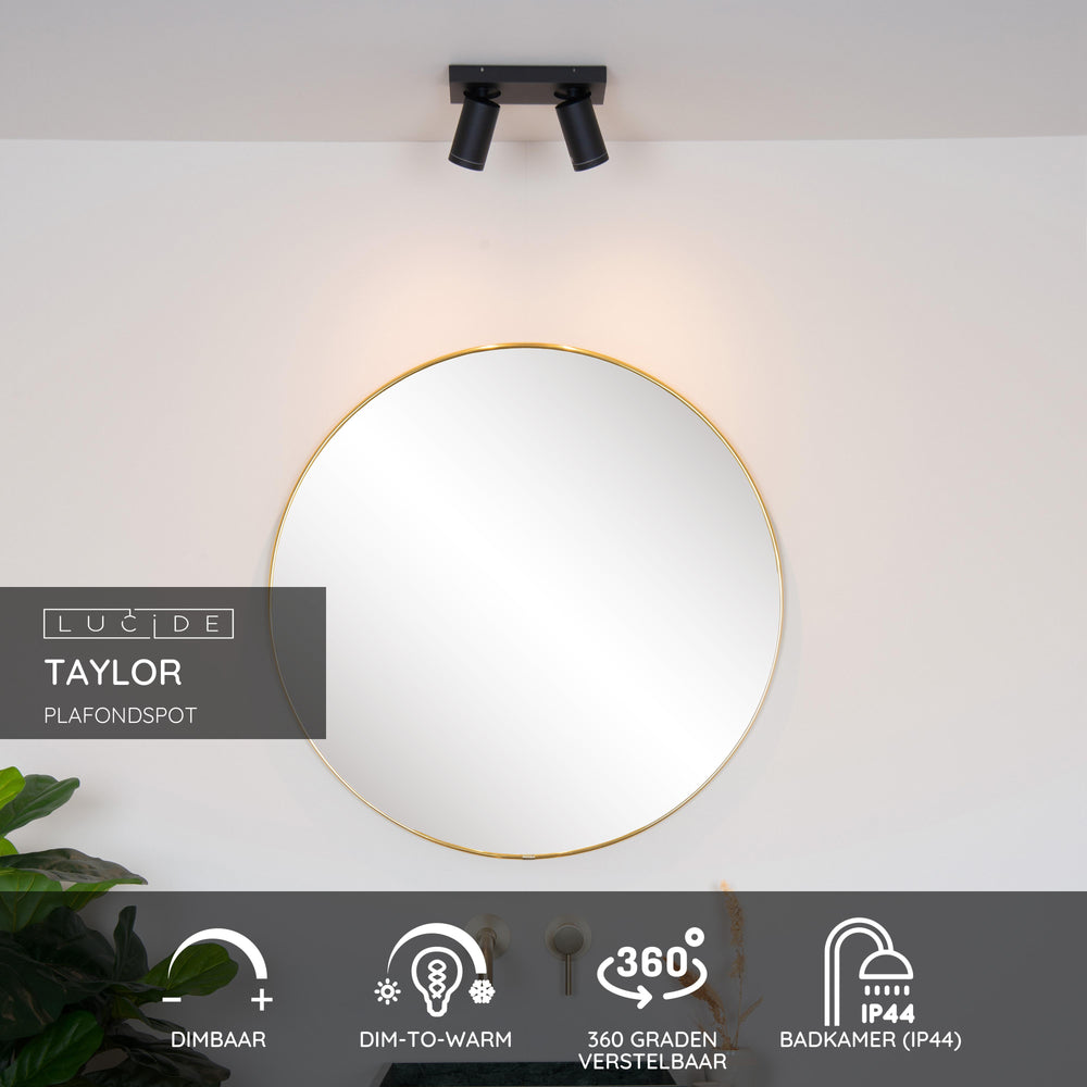 Lucide TAYLOR LED Deckenstrahler, 2x5W GU10 dim to warm 2200K-3000K, IP44 Badezimmerleuchte Schwarz