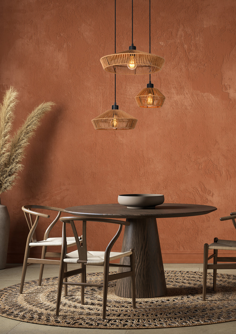 Lucide YUNKAI Hängeleuchte Ø60cm, 3xE27, natürlicher Papierschirm, schwarze Deckenplatte, skandinavischer Stil, IP20