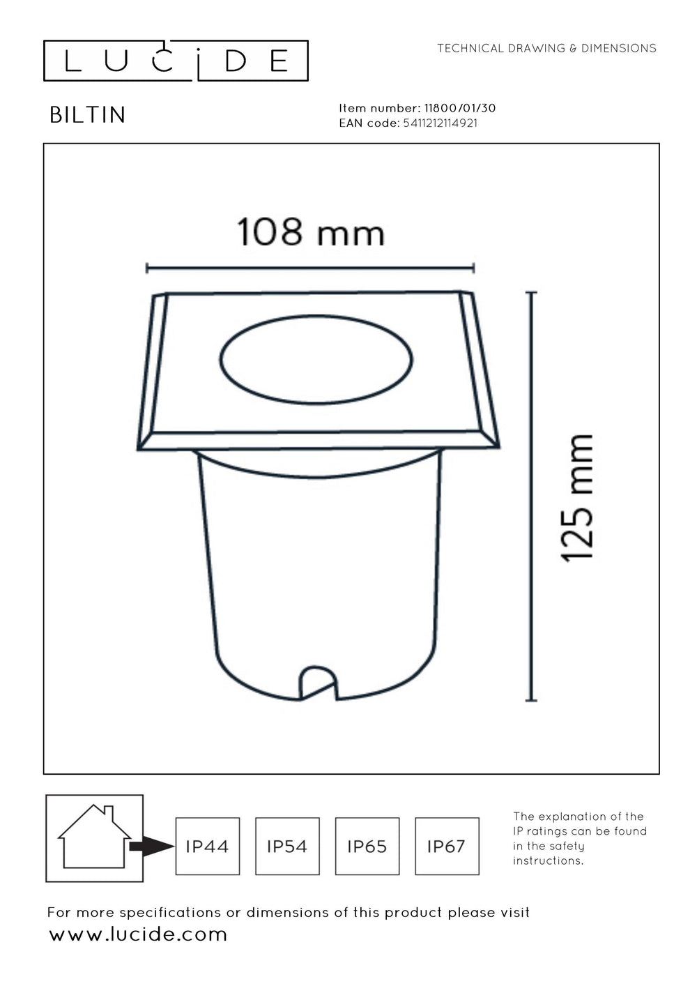 Lucide BILTIN LED ground spot, 1xGU10, IP67, 220-240V, Sand Matt Black, square outdoor recessed light