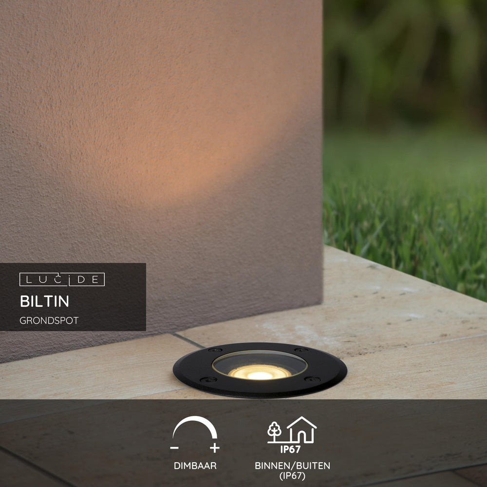 Lucide BILTIN LED ground spot IP67 Sand Matt Black Ø108mm GU10 220-240V outdoor inground light