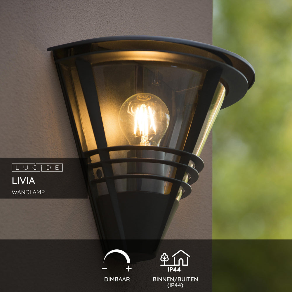 Lucide LIVIA Wandleuchte Schwarz, modernes Aluminium, E27 Fassung, max. 60W, IP44 Außen- und Innenbeleuchtung