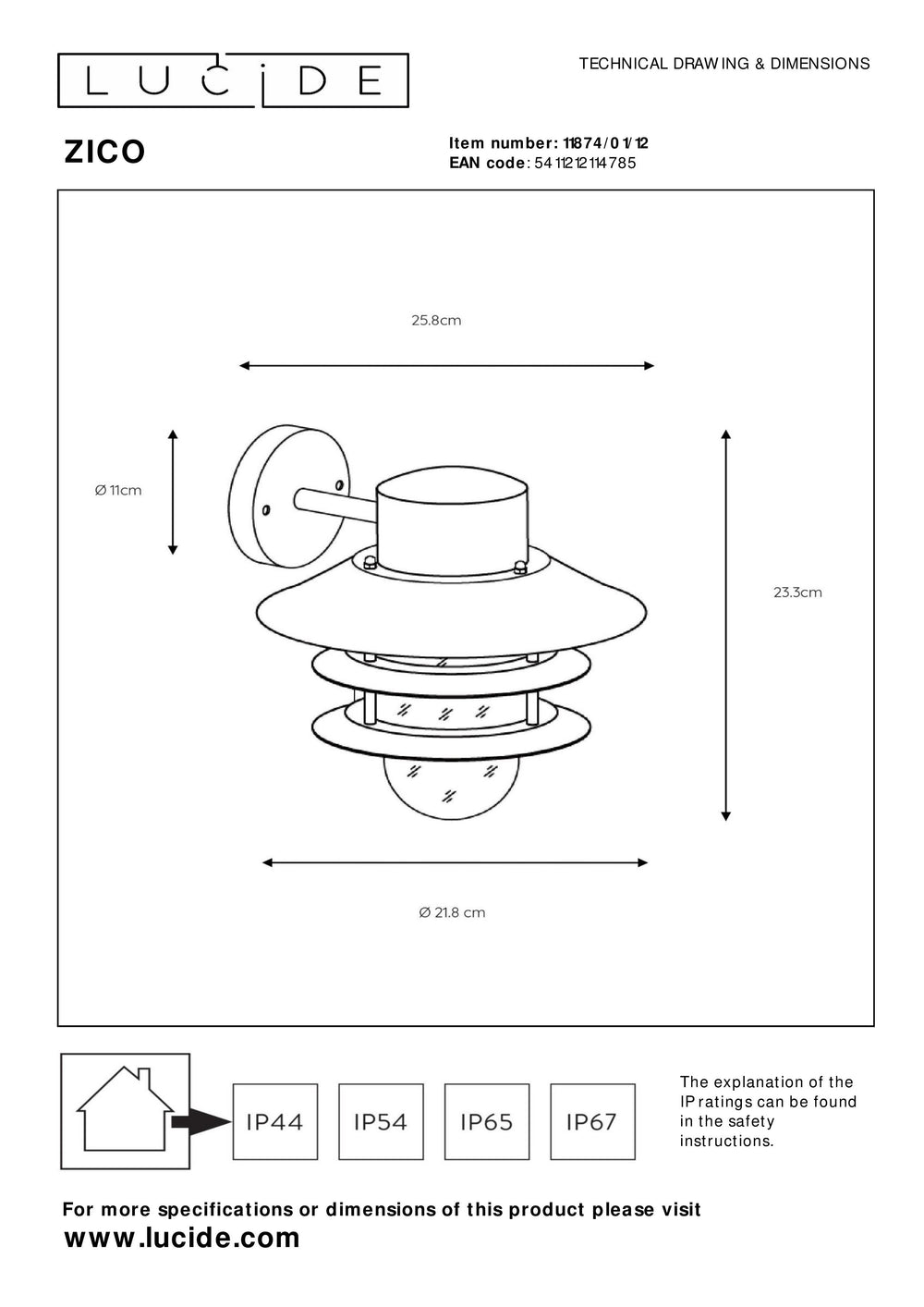 Lucide ZICO wall light stainless steel round IP44 E27 classic indoor outdoor 220-240V Ø218mm