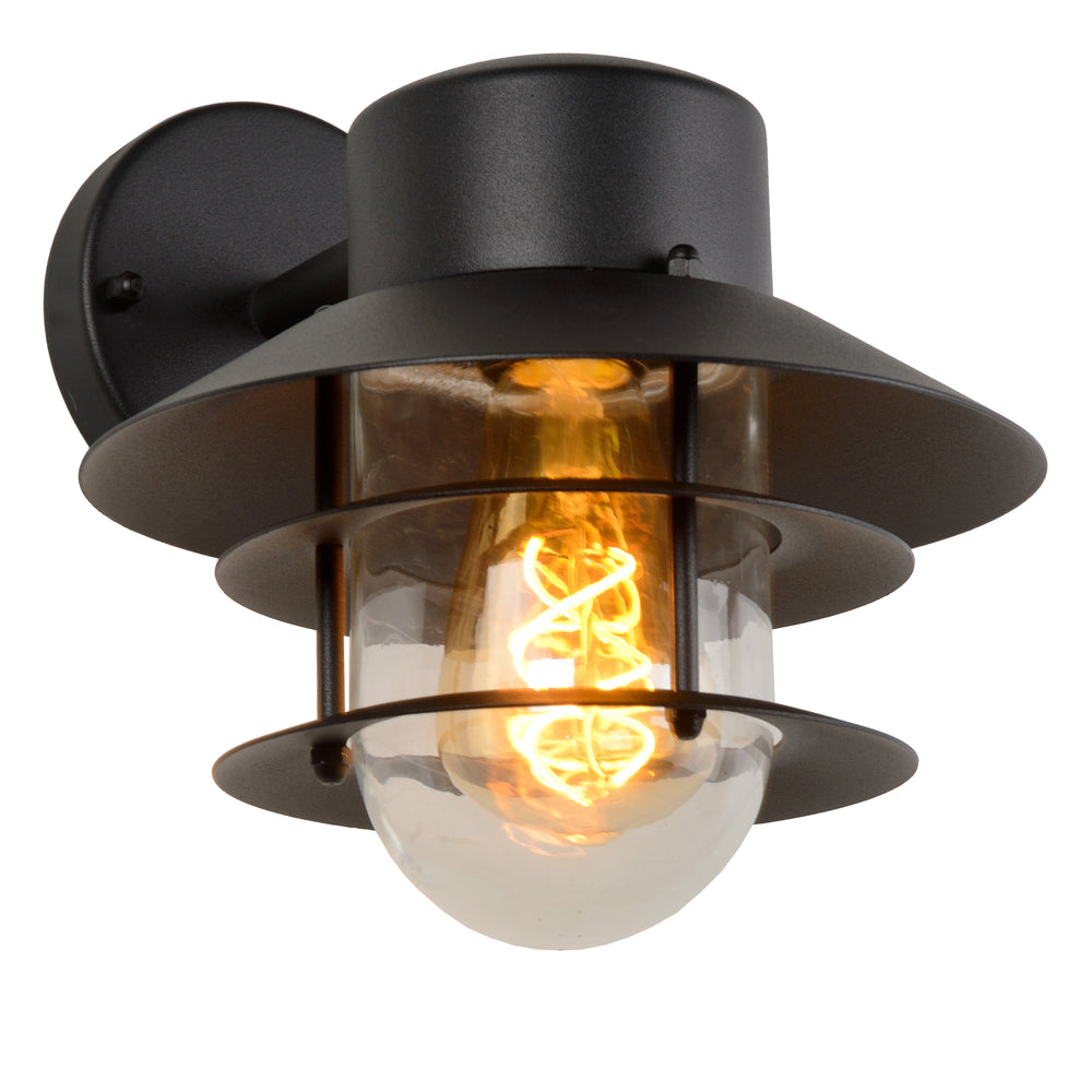 Lucide ZICO wall light Black, Outdoor/Indoor, 1xE27 socket, 60W max, IP44, Stainless Steel/Aluminum housing