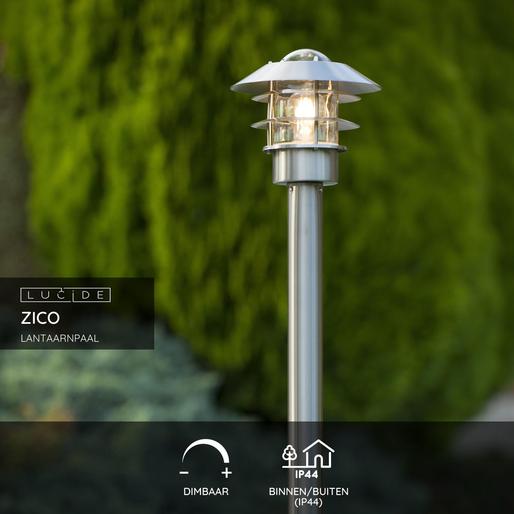Lucide Zico Außenlaterne Pfosten, IP44 Edelstahl, 1xE27 60W max, 1000mm Höhe klassisches Design