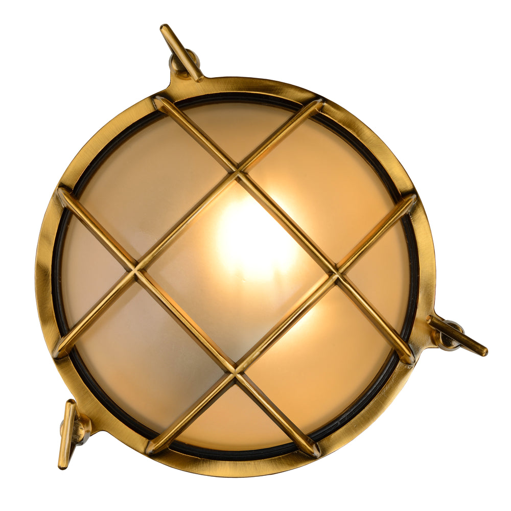 Lucide Dudley Wandleuchte innen außen rund 220mm E27 40W IP65 matt gold Messing Retro Stil