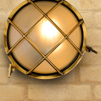 Lucide Dudley Wandleuchte innen außen rund 220mm E27 40W IP65 matt gold Messing Retro Stil