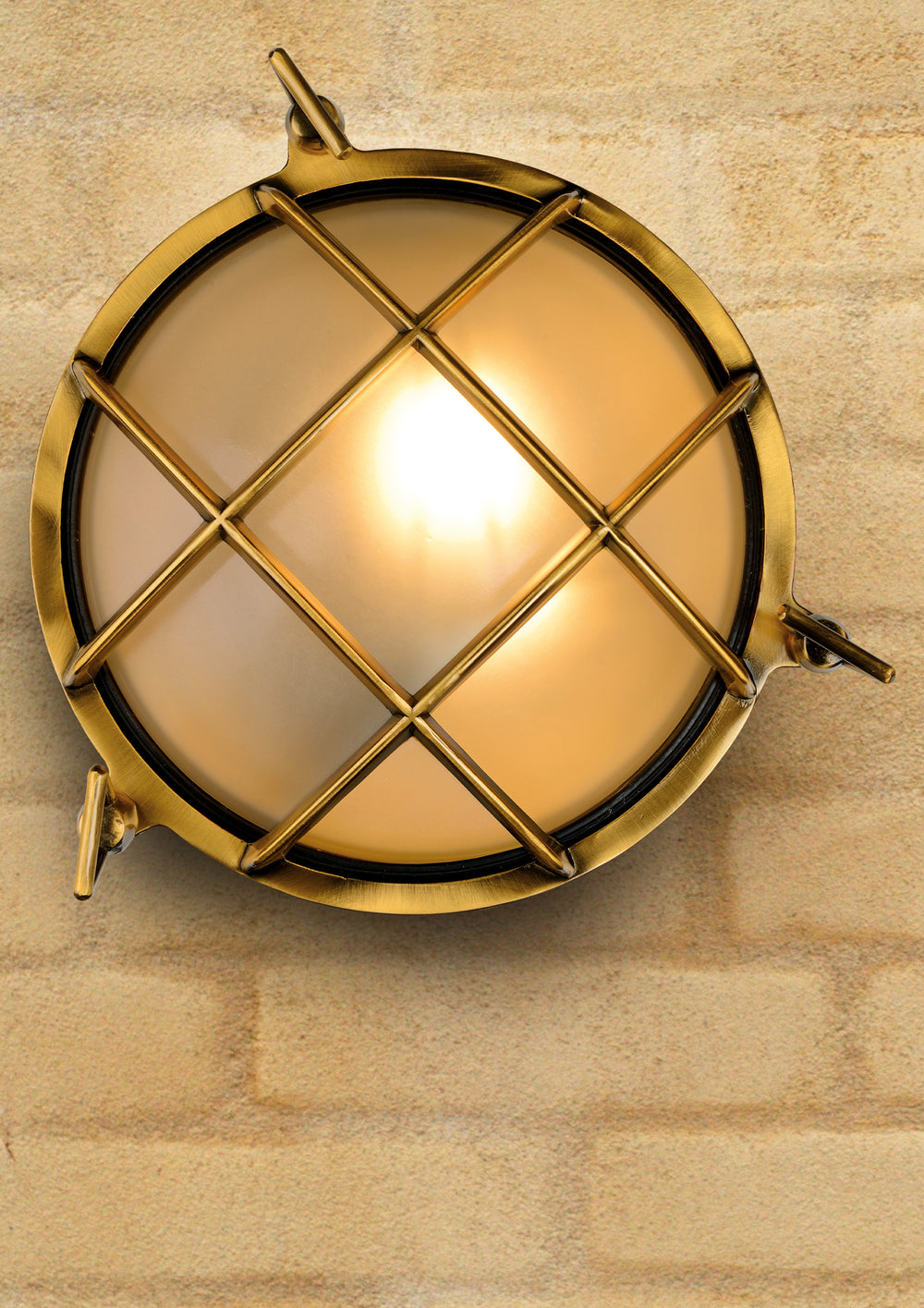 Lucide Dudley Wandleuchte innen außen rund 220mm E27 40W IP65 matt gold Messing Retro Stil