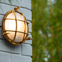 Lucide Dudley Wandleuchte innen außen rund 220mm E27 40W IP65 matt gold Messing Retro Stil