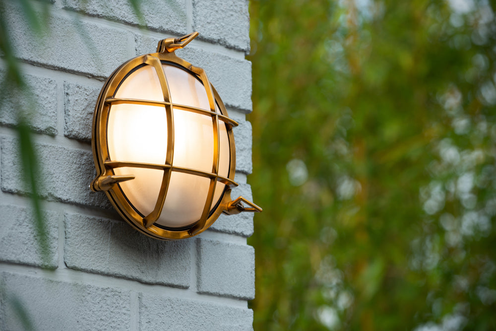 Lucide Dudley Wandleuchte innen außen rund 220mm E27 40W IP65 matt gold Messing Retro Stil