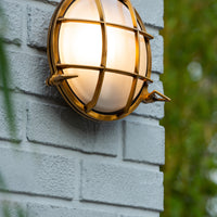 Lucide Dudley Wandleuchte innen außen rund 220mm E27 40W IP65 matt gold Messing Retro Stil