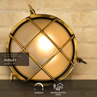 Lucide Dudley Wandleuchte innen außen rund 220mm E27 40W IP65 matt gold Messing Retro Stil