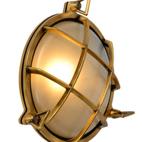 Lucide Dudley Wandleuchte innen außen rund 220mm E27 40W IP65 matt gold Messing Retro Stil