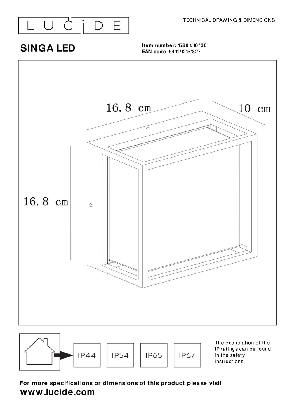 Lucide SINGA LED Wandleuchte innen außen 10W 3000K IP54 Schwarz Aluminiumdruckguss modernes Design