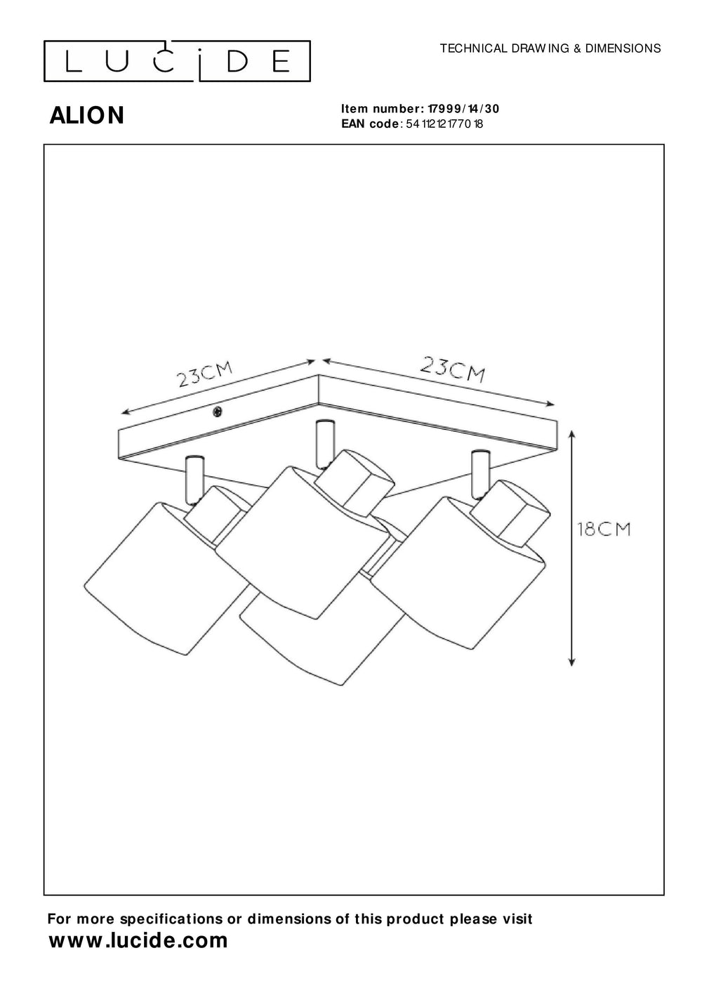 Lucide ALION Deckenstrahler 4xE14 Schwarz, 360° verstellbar, dimmbar, Retro-Metall, quadratisch, IP20