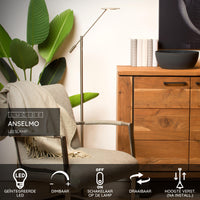 Lucide ANSELMO LED reading floor lamp, dimmable 9W 3000K, 100-240V, IP20, metal, satin nickel finish