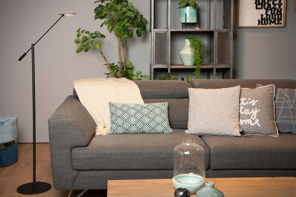 Lucide ANSELMO LED reading floor lamp, 9W 3000K dimmable, 1400mm height, Sandy Matt Black, Metal, IP20