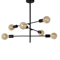Lucide LESTER ceiling light, 6xE27 sockets, 220-240V, dimmable, modern metal design in Matt Black, IP20