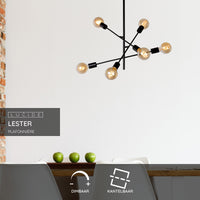 Lucide LESTER ceiling light, 6xE27 sockets, 220-240V, dimmable, modern metal design in Matt Black, IP20