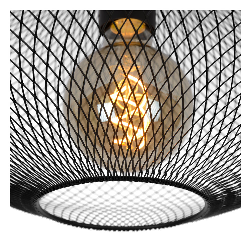 Lucide MESH ceiling light Ø45cm, E27 socket, 220-240V, 40W max, metal matt black, IP20 modern design
