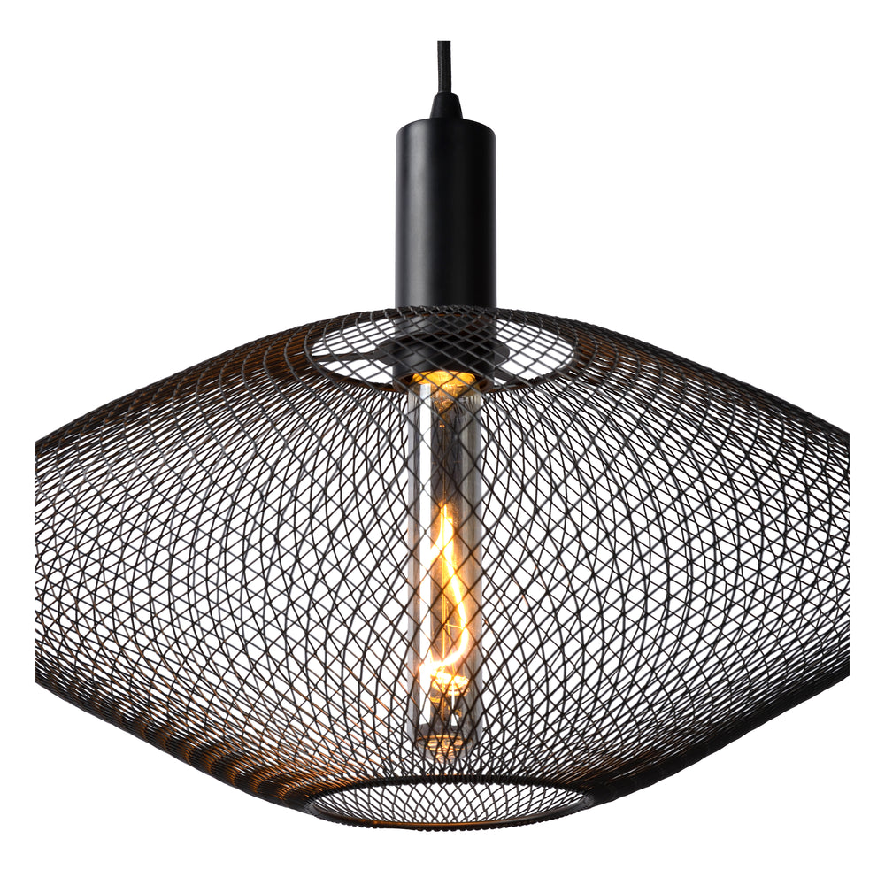 Lucide MESH modern hanging lamp, metal oval shade, E27 socket, 40W max, matt black, height adjustable