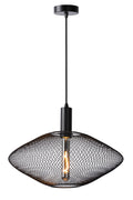 Lucide MESH modern hanging lamp, metal oval shade, E27 socket, 40W max, matt black, height adjustable